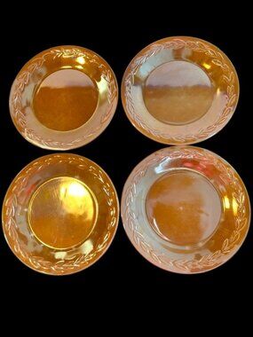 Vtg. Fire King Peach Lustre Laurel Leaf 9” Dinner Plates Set Anchor Hocking